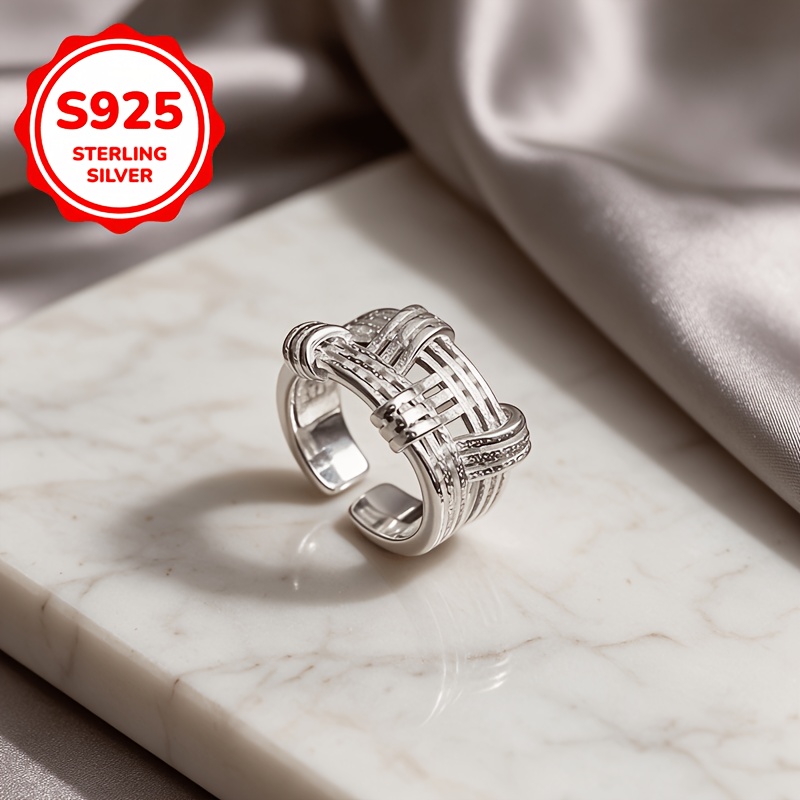 925 Silver Woven Hollow Adjustable Ring, Gift for Couples